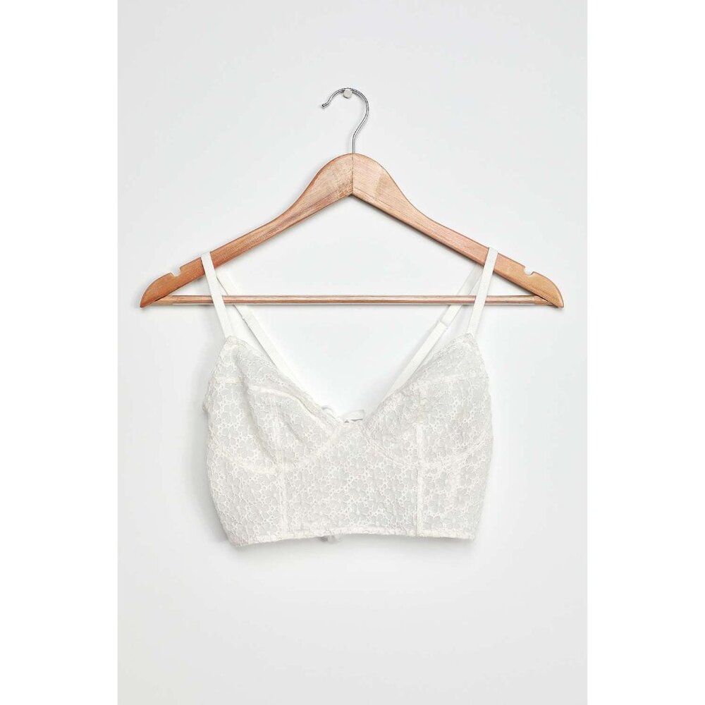 NWT Free People White Embroidered Lace-Up Corset Style Longline Bra Buster Crop - Picture 5 of 10